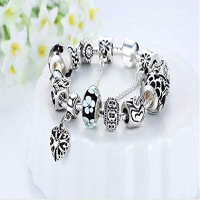 Bansriracha Jewelry Silver Charms Bracelet & Bangles with Queen Crown Beads Bracelet for Women (20cm, Red)