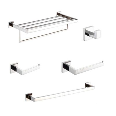Spatium Design Modern Square Polished Chrome Bathroom Accessory Set