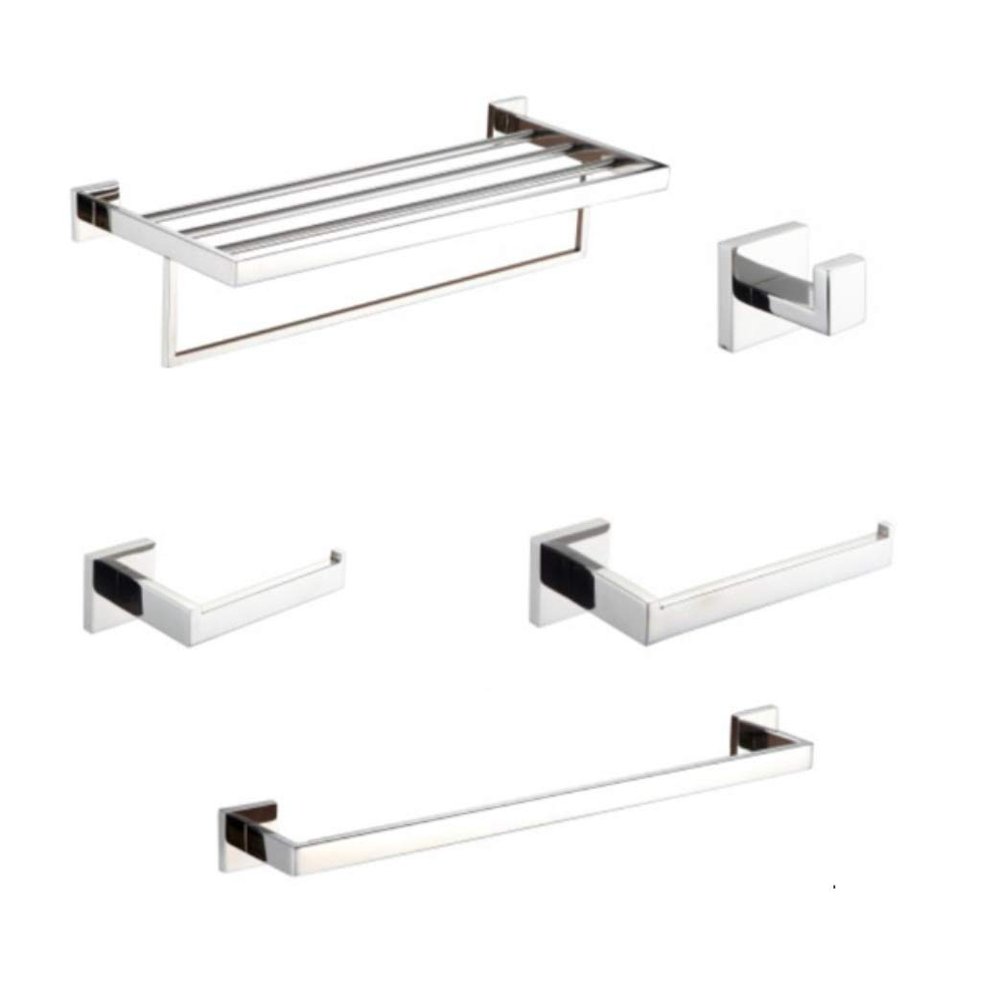 Spatium Design Modern Square Polished Chrome Bathroom Accessory Set