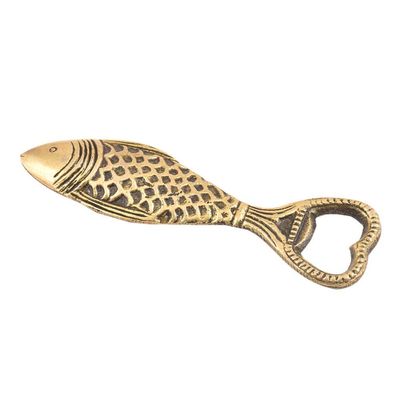 IndianShelf Brass Fish Bottle Opener Vintage Decorative Bar Accessory Unique Novelty Cap and Jar Opener for Kitchen and Home