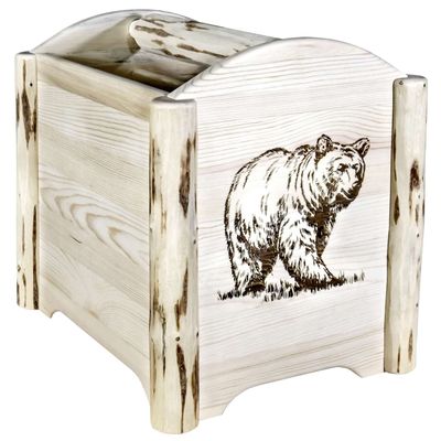 Montana Woodworks Montana Collection Magazine Rack with Laser Engraved Bear Design, 18" L x 14" W x 16" H, Ready to Finish