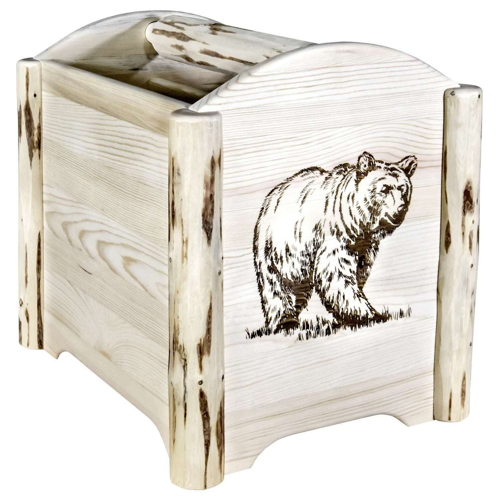 Montana Woodworks Montana Collection Magazine Rack with Laser Engraved Bear Design, 18" L x 14" W x 16" H, Ready to Finish