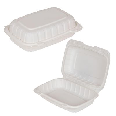 [100 Pack] 9x6 Eco Friendly Clam Shell Take Out Food Container - Mineral Filled Polypropylene, Tree Free - Hoagie Burrito Bowl, Microwavable, Bidodegradable, Recyclable, Heavy Duty, MFFP (9x6 inches)