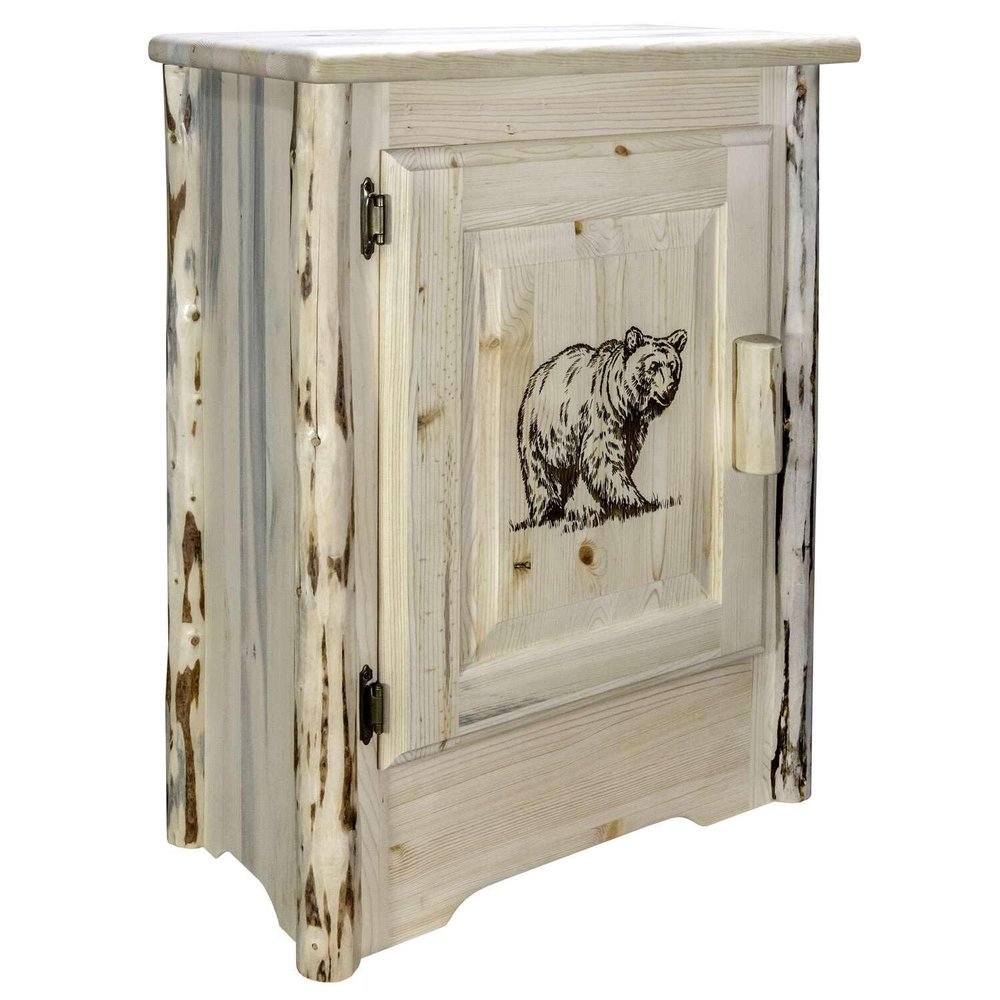 Montana Woodworks Montana Collection Accent Cabinet with Laser Engraved Bear Design, Right Hinged, Ready to Finish