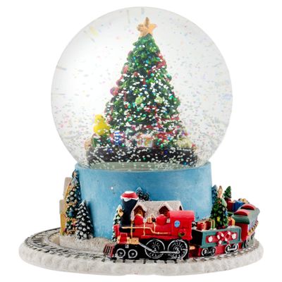 Elanze Designs Christmas Tree Village Sturdy Musical Glitter Water Snow Globe Tabletop Figurine Decoration and Moving Train - Plays Tune We Wish You A Merry Christmas