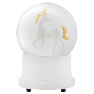 Elanze Designs Pearl White Unicorn 100MM Sturdy Wind Up Musical Glitter Water Snow Globe Tabletop Dresser Nightstand Figurine Decoration Plays Tune The Unicorn