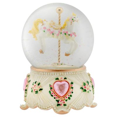 Elanze Designs Rose Garland Horse and Carousel 100MM Sturdy Wind Up Musical Glitter Water Snow Globe Tabletop Dresser Nightstand Figurine Decoration Plays Tune Carousel Waltz