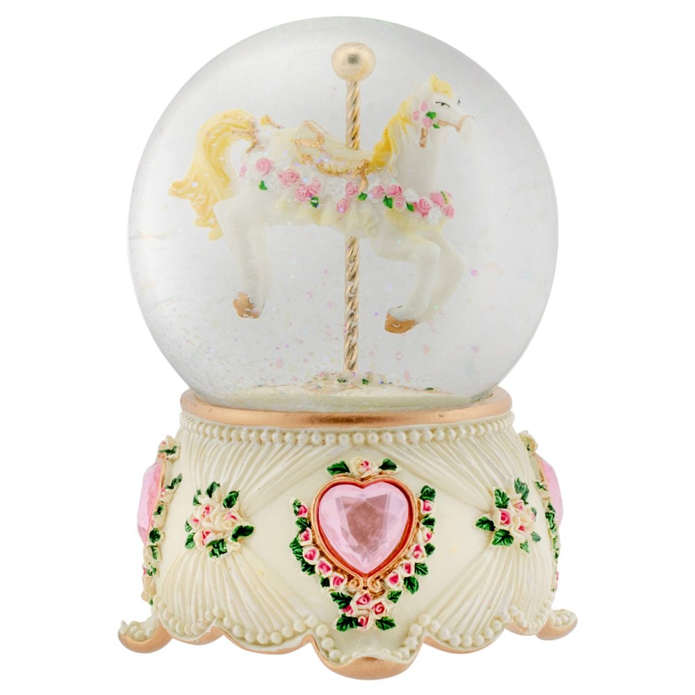 Elanze Designs Rose Garland Horse and Carousel 100MM Sturdy Wind Up Musical Glitter Water Snow Globe Tabletop Dresser Nightstand Figurine Decoration Plays Tune Carousel Waltz