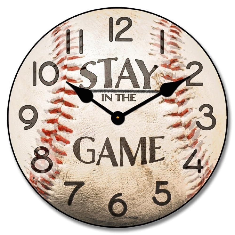 Baseball 5 Wall Clock | Ultra Quiet Quartz Mechanism | Hand Made in USA Beautiful Crisp Lasting Color | Comes in 8 Sizes | 24-Inch