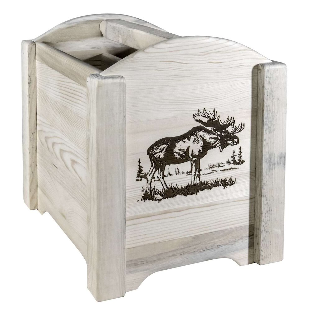 Montana Woodworks Homestead Collection Magazine Rack with Laser Engraved Moose Design, 18" L x 14" W x 16" H, Ready to Finish