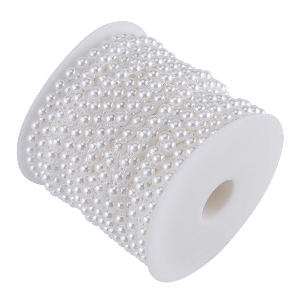 82ft Pearl Beads String, Pearl Garland Beaded Trim, Delicate Decorative Pearls String for Wedding Party Supplies(White)