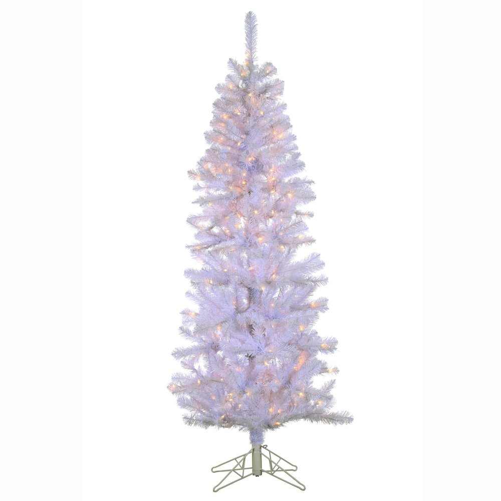 Vickerman 6.5' x 30" Artificial White Boise Pine Tree 200 Clear Lights, Metal Stand