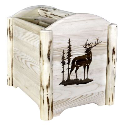 Montana Woodworks Montana Collection Magazine Rack with Laser Engraved Elk Design, 18" L x 14" W x 16" H, Ready to Finish