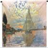 Sailboat at Le Petit-Gennevilliers by Claude Monet | Woven Tapestry Wall Art Hanging | Serene Sunset Harbor Impressionist Masterpiece | 100% Cotton USA Size 63x45 view 1