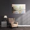 Sailboat at Le Petit-Gennevilliers by Claude Monet | Woven Tapestry Wall Art Hanging | Serene Sunset Harbor Impressionist Masterpiece | 100% Cotton USA Size 63x45 view 2