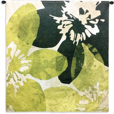 Bloomer Tile VI by James Burghardt | Woven Tapestry Wall Art Hanging | Crisp Bold Flowers in Green and Yellow | 100% Cotton USA Size 44x44