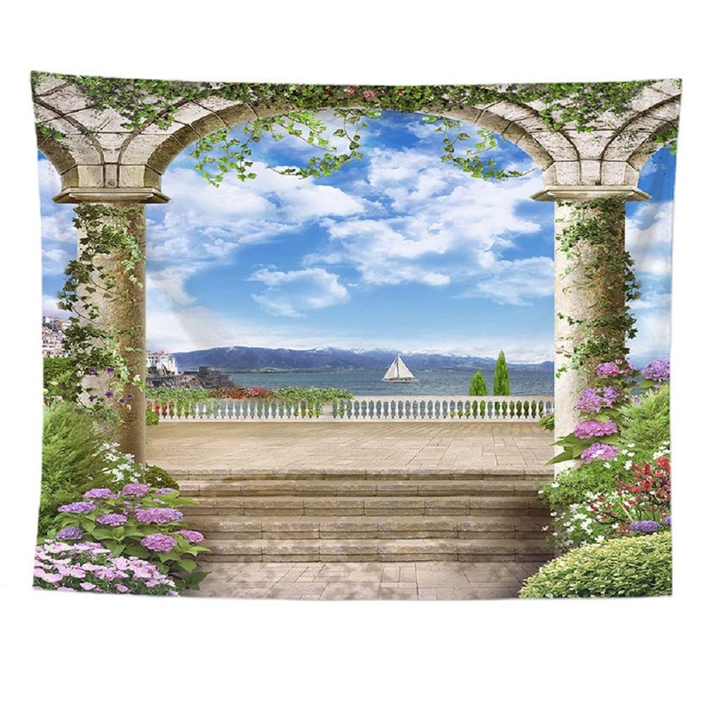 Izielad Balcony of Palace Lake Fabric Wall Hanging Decor for Bedroom Living Room Dorm 73X95CM 28.7X377.4IN