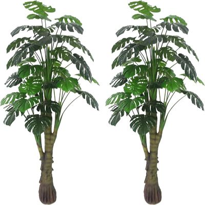 AMERIQUE Pair 5.3' Gorgeous & Unique Monstera Palm Artificial Trees with Insertable and Standable Root, Real Touch Technology, 35 Leaves Each, Green, 2