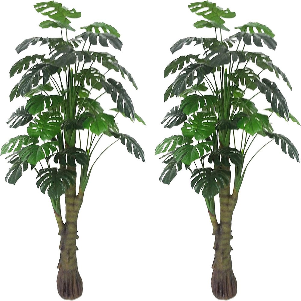 AMERIQUE Pair 5.3' Gorgeous & Unique Monstera Palm Artificial Trees with Insertable and Standable Root, Real Touch Technology, 35 Leaves Each, Green, 2