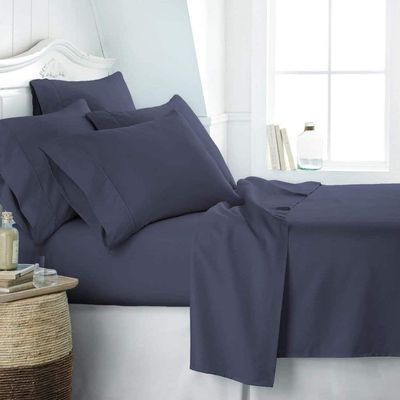 JESIRA Egyptian Cotton Sateen Weave Finish 6pc Sheet Set 10-12 inch deep Mattress 620 Thread Count Navy Blue Solid,Emperor - 84" x 84"