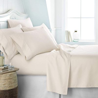 JESIRA Egyptian Cotton Sateen Weave Finish 6pc Sheet Set 10-12 inch deep Mattress 620 Thread Count Ivory Solid,Emperor - 84" x 84"