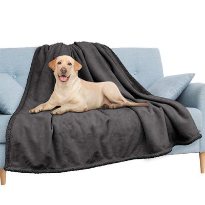 Pavilia Waterproof Couch Blanket | Dog & Cat Blanket Protector | Plush Soft Warm Fuzzy Sherpa Throw, Dark Grey, 60x80