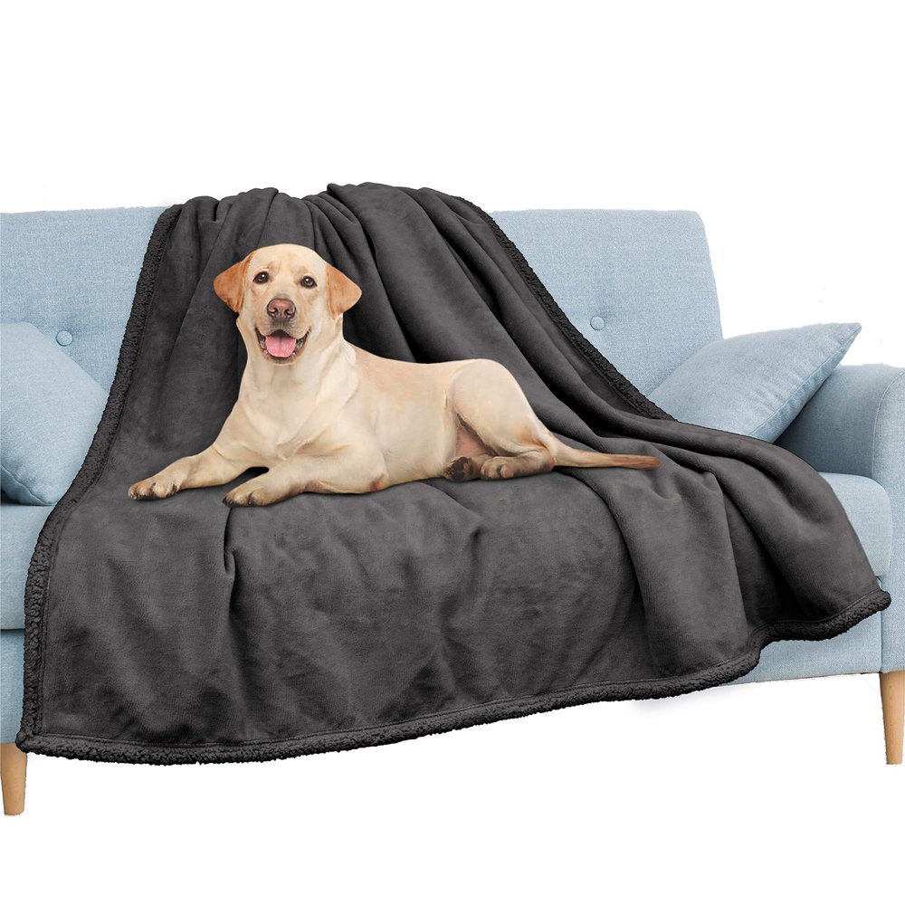 Pavilia Waterproof Couch Blanket | Dog & Cat Blanket Protector | Plush Soft Warm Fuzzy Sherpa Throw, Dark Grey, 60x80