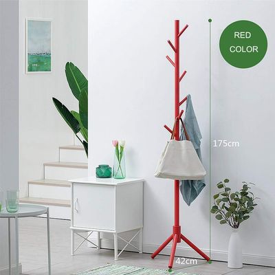 GXFC Wooden Coat Stand 7 Hooks Hat and Coat Rack Free Standing Tree Clothes Rail Hanging Storage Organiser for Entryway Hallway Bedroom Closet Wardrobe 175cm Shop (Red)