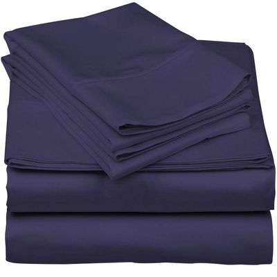 600-Thread-Count 100% Egyptian Cotton Bed Sheets, 5-Pc King,Dark Purple Sheet Set, Sateen Weave, Fits Mattress Upto 33'' Deep Pocket