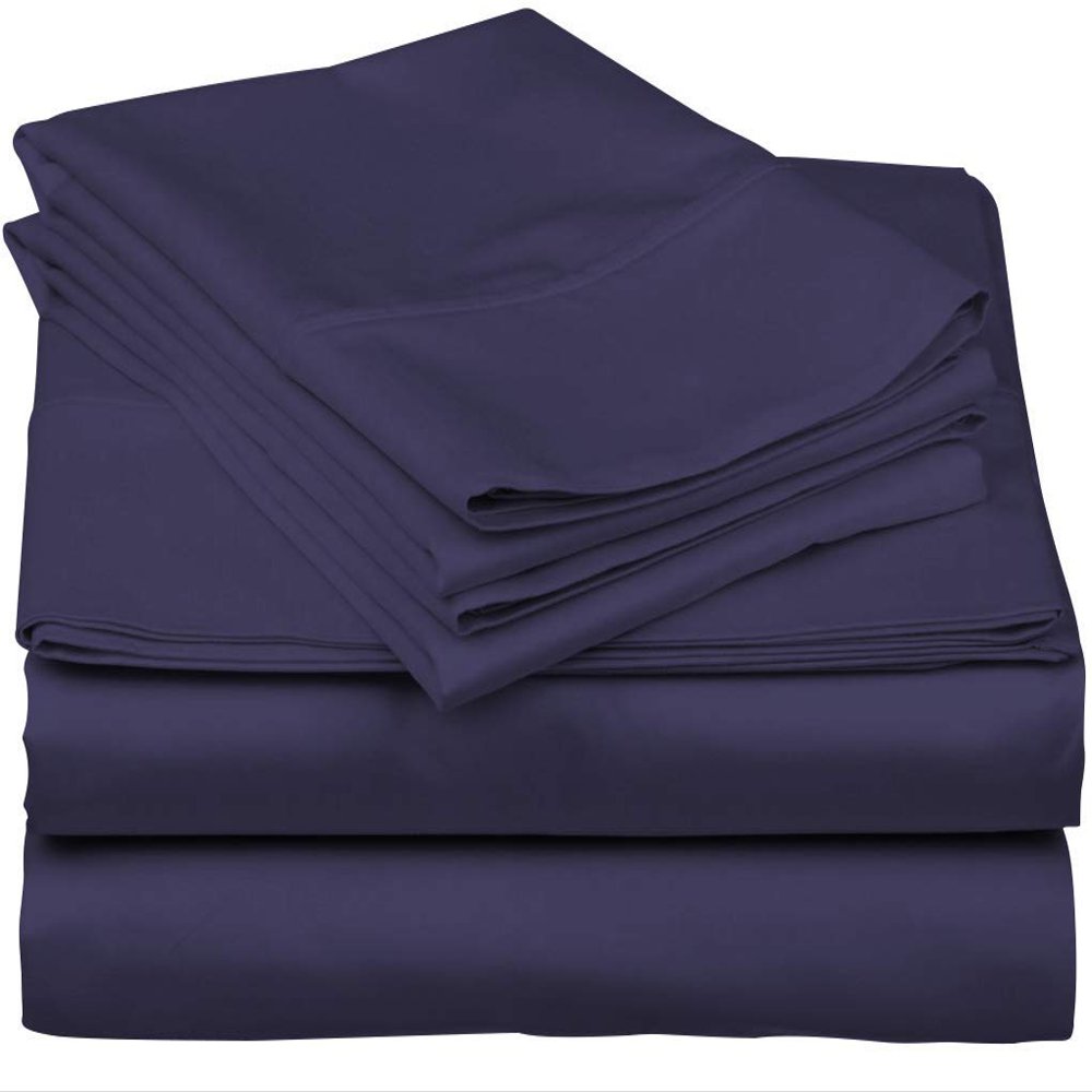 600-Thread-Count 100% Egyptian Cotton Bed Sheets, 5-Pc King,Dark Purple Sheet Set, Sateen Weave, Fits Mattress Upto 33'' Deep Pocket