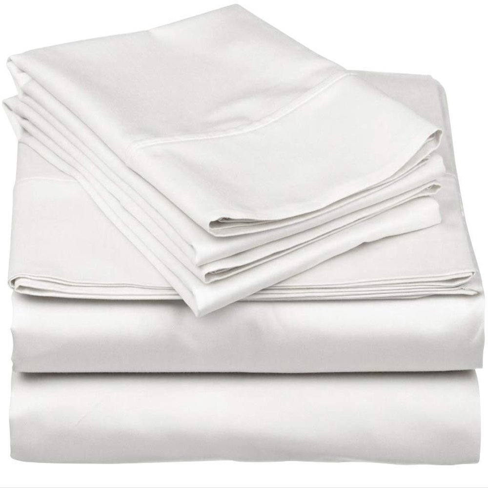 600-Thread-Count 100% Egyptian Cotton Bed Sheets, 5-Pc King,White Sheet Set, Sateen Weave, Fits Mattress Upto 33'' Deep Pocket