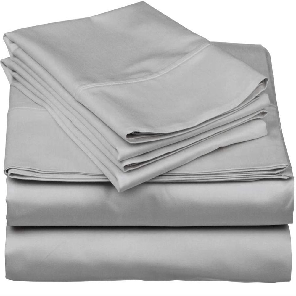 600-Thread-Count 100% Egyptian Cotton Bed Sheets, 5-Pc King,Silver Sheet Set, Sateen Weave, Fits Mattress Upto 33'' Deep Pocket