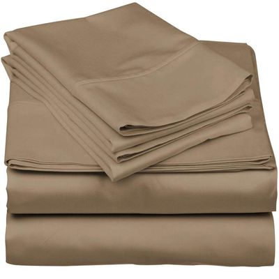 600-Thread-Count 100% Egyptian Cotton Bed Sheets, 5-Pc King,Taupe Sheet Set, Sateen Weave, Fits Mattress Upto 33'' Deep Pocket