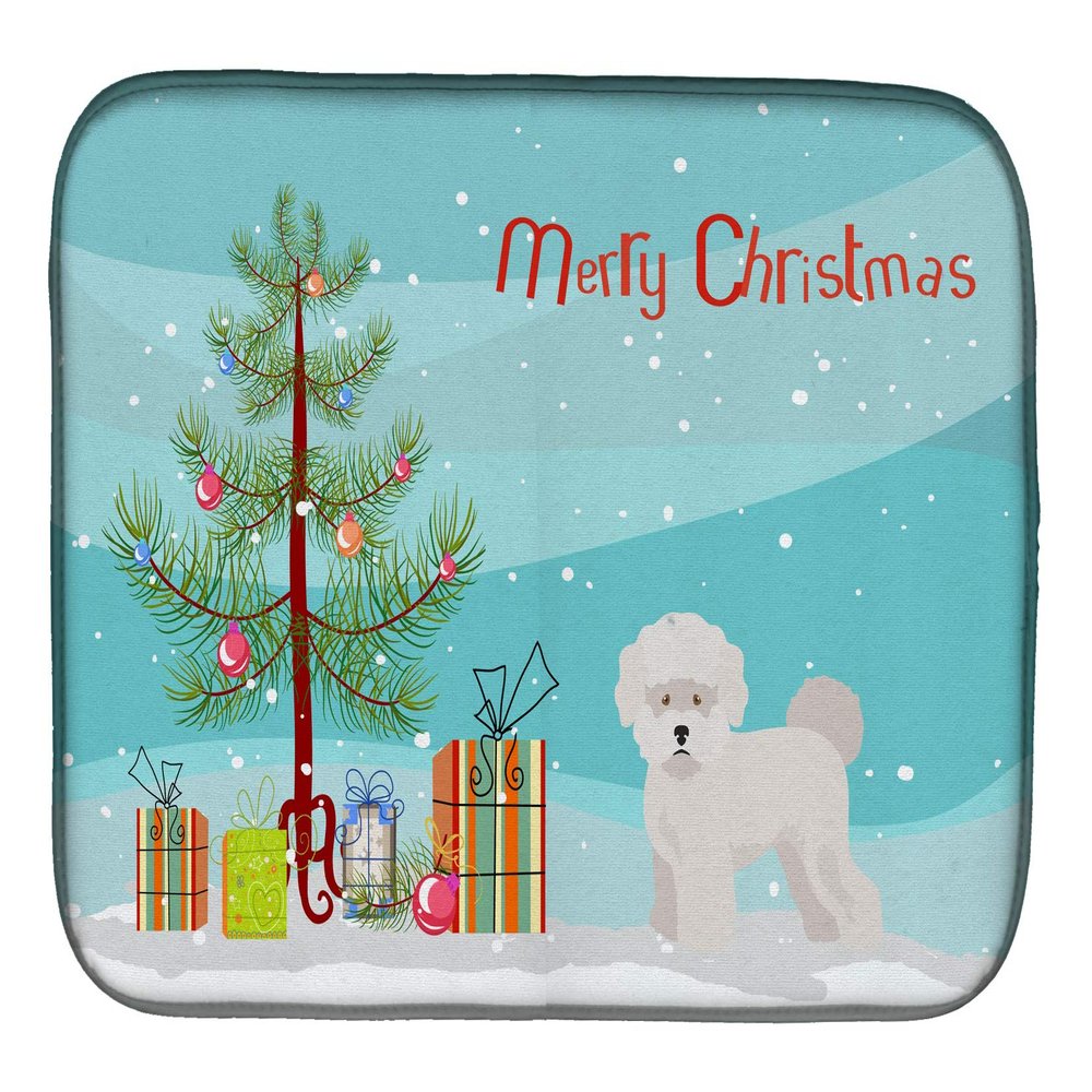 Caroline's Treasures CK3445DDM Bichon Frise Christmas Tree Dish Drying Mat Absorbent Dish Drying Mat Pad for Kitchen Counter Dish Drainer Mat for Countertop, 14 x 21", Multicolor