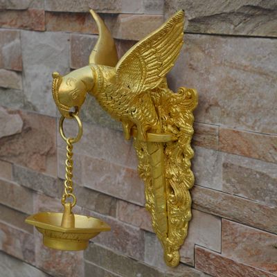 Aakrati Brass Parrot Showpiece with Diya Decorative Bird Welcome Door Hanging Statue Wall Decor Metal Sculpture/Statue - Unique Gift on Festival