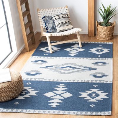 SAFAVIEH Area Rug 8x10 - Augustine Collection - Large - Navy & Creme, Rustic Boho Tribal Design, Easy Cleaning, Ideal for Living Room, Bedroom, Office, Dining Space (AGT426N)