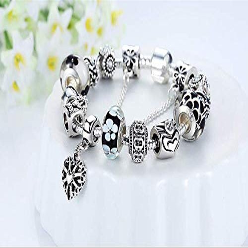 Bansriracha Jewelry Silver Charms Bracelet & Bangles with Queen Crown Beads Bracelet for Women (20cm, Yellow)