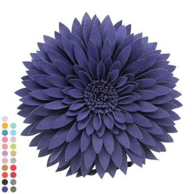 3D Daisy Flower Decorative Pillow - Sunflower Throw 14.5 x 13 Inch Round Decor - Home Decorations for Couch & Bed - Flower-Shaped (Case + Insert, Solid Navy)
