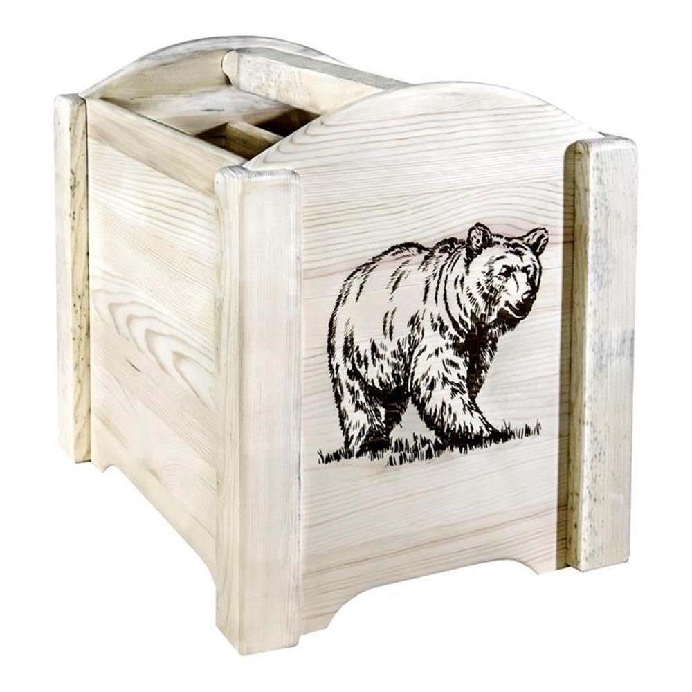 Montana Woodworks Homestead Collection Magazine Rack with Laser Engraved Bear Design, 18" L x 14" W x 16" H, Ready to Finish