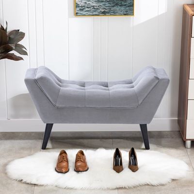 Alunaune Velvet Tufted Ottoman Bed Bench for Bedroom End of Bed Bench Ottoman, Upholstered Small Entryway Bench Modern Storage Footstool Bench with Wooden Legs-Light Gray