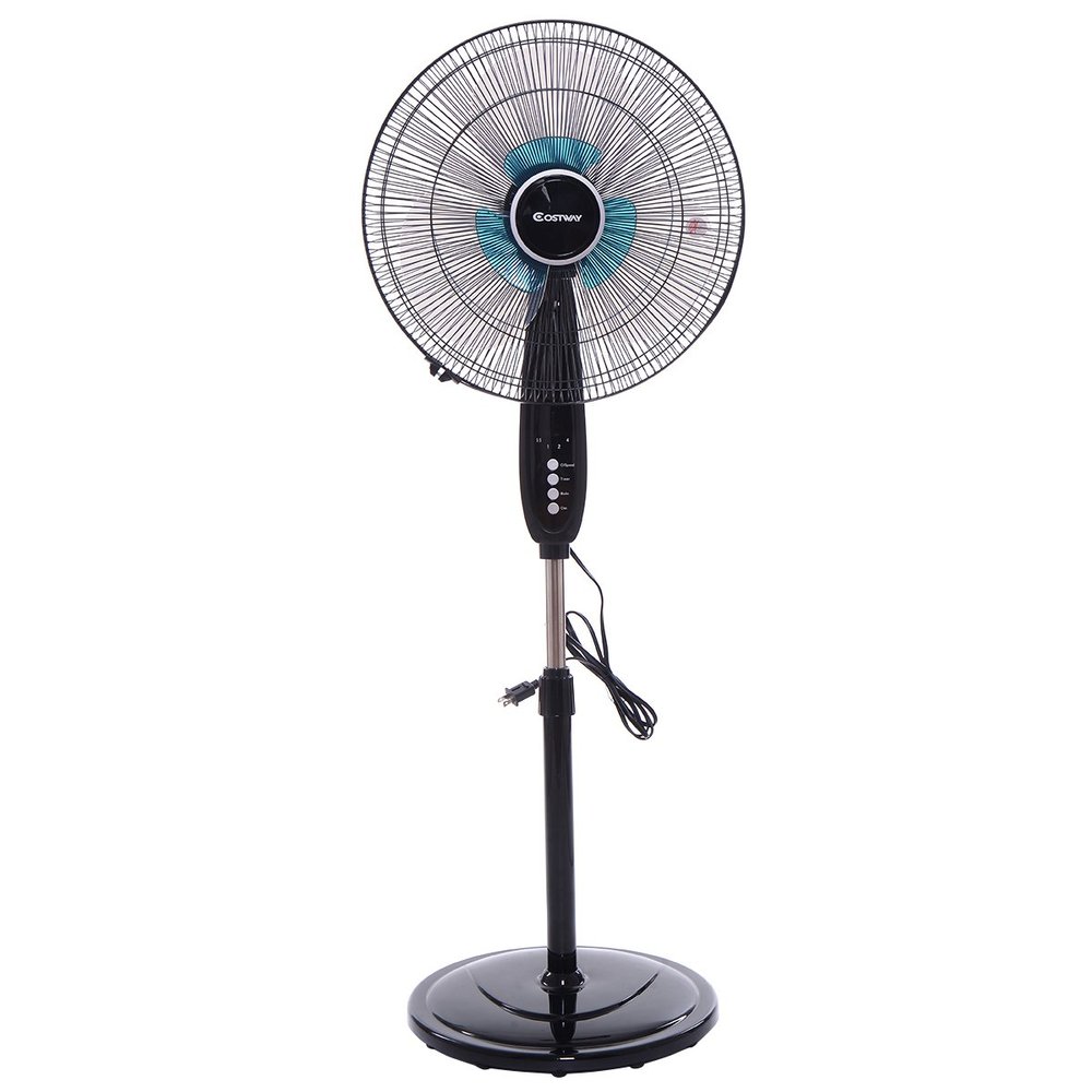 COSTWAY Pedestal Fan, 3-Speed Digital Control- Adjustable Height- Oscillating Standing Fan w/Timer- LCD Display- Double Blades- Remote Control, 16-Inch