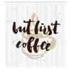 Ambesonne But First Coffee Shower Curtain, Hand Written Saying and Grunge Simple Design Mug Splashes, Cloth Fabric Bathroom Decor Set with Hooks, 69" W x 84" L, White Beige view 2