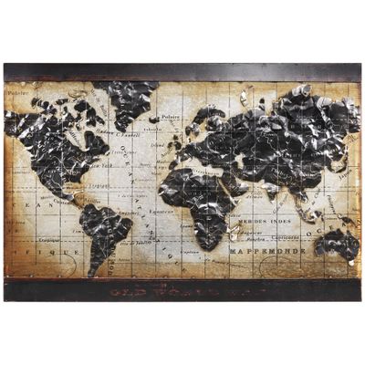 Empire Art Direct World Map Iron Wall Art 3D Metallic Hand Painted Sculpture,Ready to Hang,Living Room, Bedroom Office, 48 in. x 2.0 in. x 32 in, Beige,Black