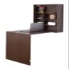 Basicwise Wall Mount Laptop Fold-Out Desk with Shelves, Brown, view 1