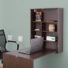 Basicwise Wall Mount Laptop Fold-Out Desk with Shelves, Brown, view 2