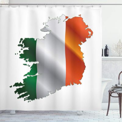 Ambesonne Ireland Map Shower Curtain, Modern National Flag Colors on Mapping Illustration Irish Pride, Cloth Fabric Bathroom Decor Set with Hooks, 69" W x 84" L, White and Multicolor