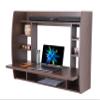 Basicwise Wall Mount Laptop Office Desk with Shelves, Brown, view 1