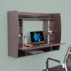 Basicwise Wall Mount Laptop Office Desk with Shelves, Brown, view 4