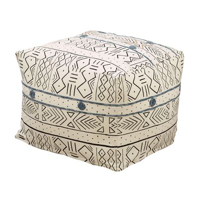 Occasion Gallery White African Mud Cloth Inspired Pouf, Floor Ottoman Seating, Footrest, Stuffed Comfy Chair, Floor Cushion Accent, 20" X 20" X 14" (1 Piece), 100% Cotton
