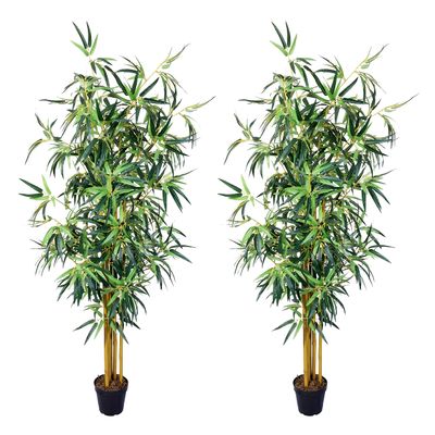 AMERIQUE Pair 4 Feet Bamboo Tree Artificial Plant with in Nursery Pot, Real Touch Technology